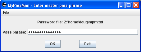 Sample image of MyPassMan pass phrase window