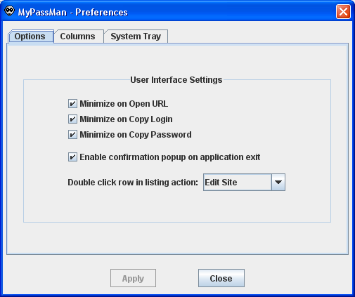 Sample image of MyPassMan preferences window