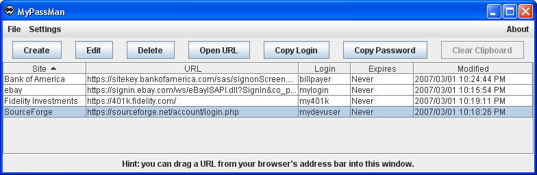 Sample image of MyPassMan main window